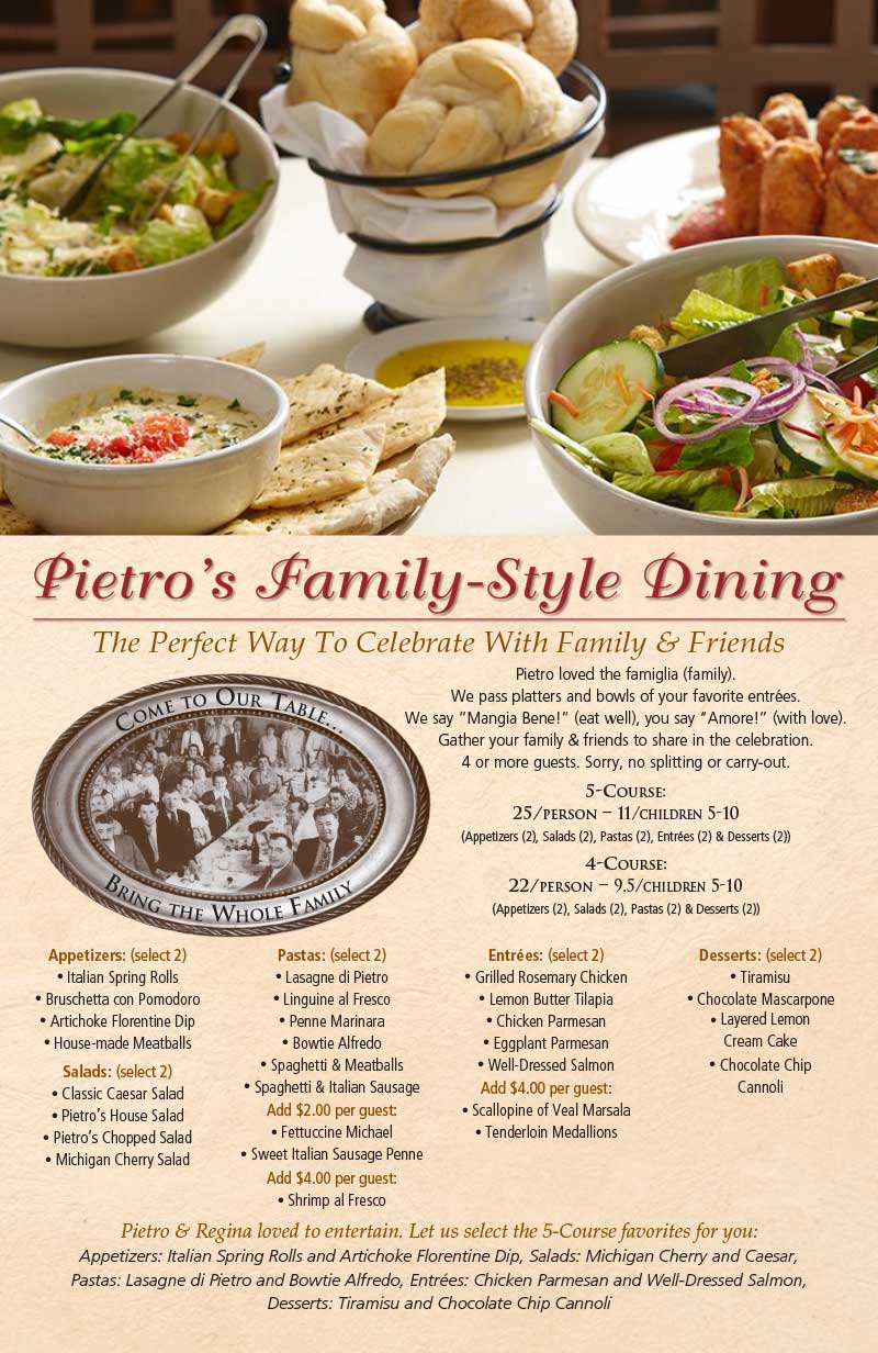 Family Style Menu | Grand Rapids, MI | Pietro's Italian Restaurant
